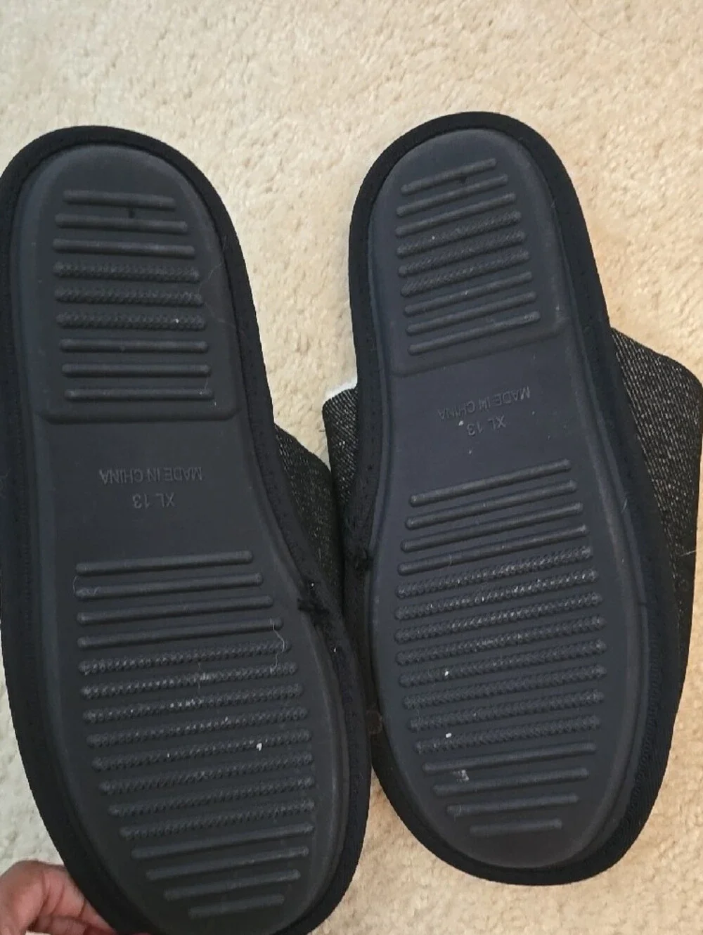 True Religion Black Denim Mens Slippers with Red Logo
